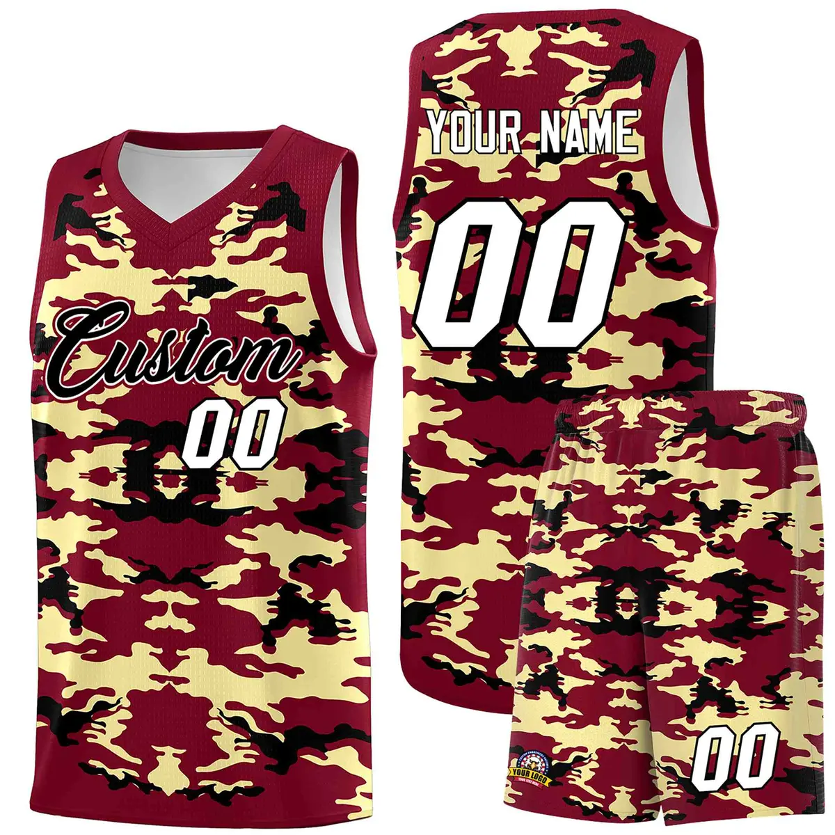 Crimson Khaki-Black Camo Basketball Jersey