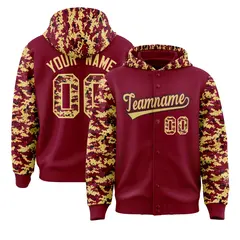Crimson Khaki-Black Camo Raglan Varsity Letterman Hoodie Jacket