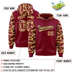 Crimson Khaki-Black Camo Raglan Varsity Letterman Hoodie Jacket 4