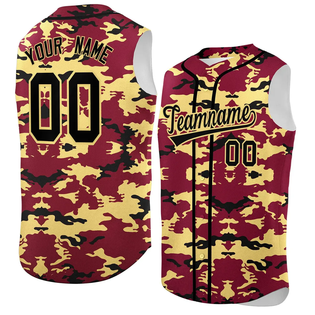 Crimson Khaki Black Camo Sleeveless Baseball Jersey
