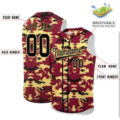 Crimson Khaki Black Camo Sleeveless Baseball Jersey 2