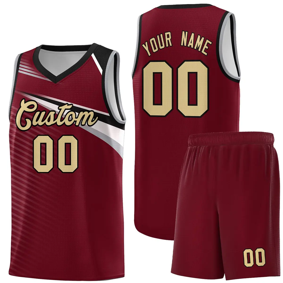 Crimson Khaki-Black Chest Color Block Basketball Jersey