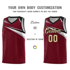 Crimson Khaki-Black Chest Color Block Basketball Jersey 3