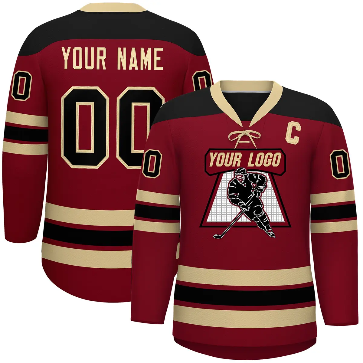 Crimson Khaki Black Classic Lace-Up Neck Hockey Jersey