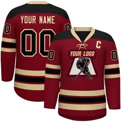 Crimson Khaki Black Classic Lace-Up Neck Hockey Jersey
