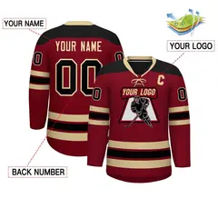 Crimson Khaki Black Classic Lace-Up Neck Hockey Jersey 2
