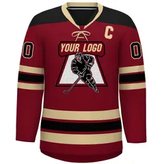 Crimson Khaki Black Classic Lace-Up Neck Hockey Jersey 3