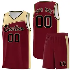 Crimson Khaki-Black Color Block Basketball Team Jersey