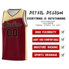Crimson Khaki-Black Color Block Basketball Team Jersey 4