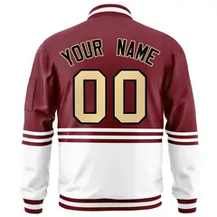 Crimson Khaki-Black Color Block Full-Zip Varsity Letterman Bomber Jacket 4