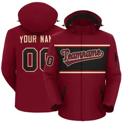 Crimson Khaki-Black Color Block Hooded Waterproof Jacket 1