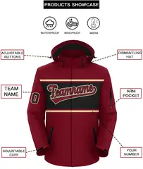 Crimson Khaki-Black Color Block Hooded Waterproof Jacket 2