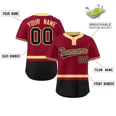 Crimson Khaki-Black Color Block Two-Button Softball Jersey 2