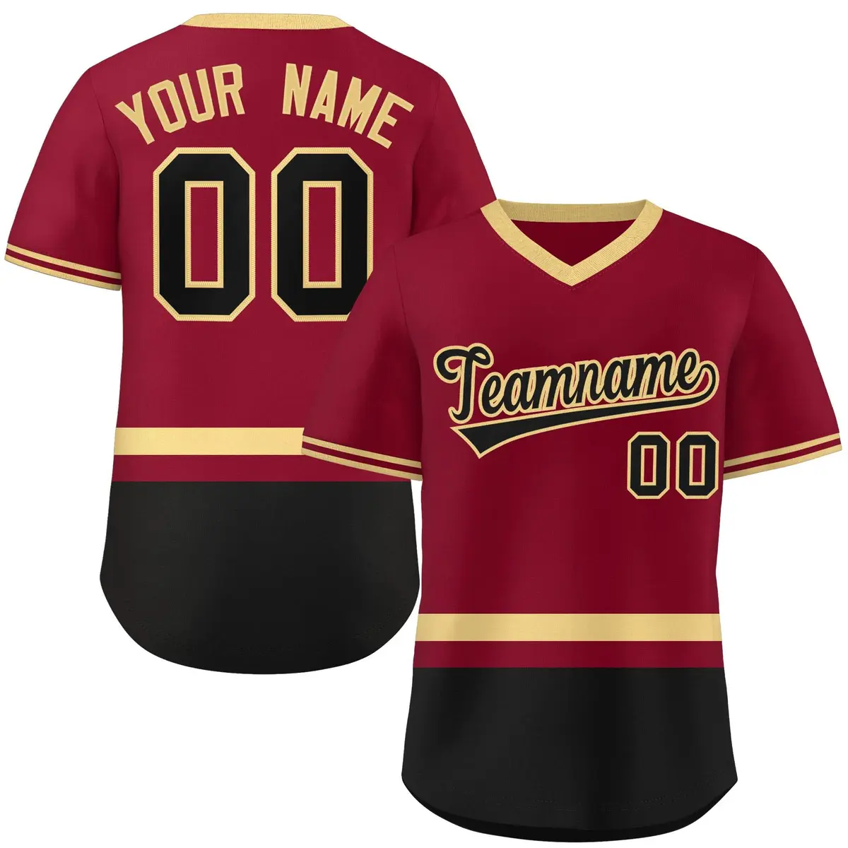 Crimson Khaki-Black Color Block V-Neck Baseball Jersey