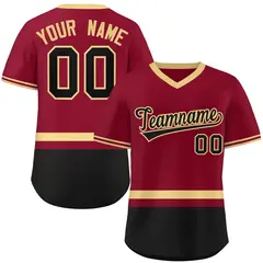 Crimson Khaki-Black Color Block V-Neck Baseball Jersey
