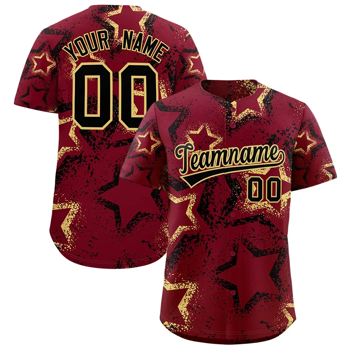 Crimson Khaki Black Graffiti Star Ink Baseball Jersey