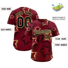 Crimson Khaki Black Graffiti Star Ink Baseball Jersey 2