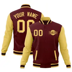 Crimson Khaki Black Raglan Sleeve Cotton Letterman Jacket 1