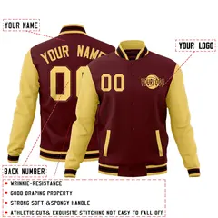 Crimson Khaki Black Raglan Sleeve Cotton Letterman Jacket 2
