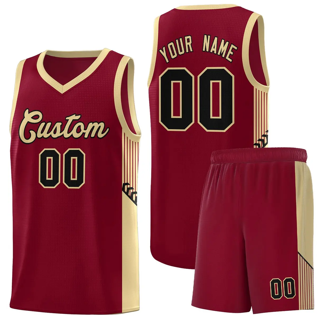 Crimson Khaki-Black Side Stripe Basketball Jersey