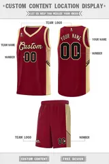 Crimson Khaki-Black Side Stripe Basketball Jersey 2