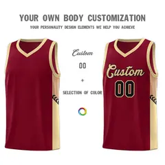 Crimson Khaki-Black Side Stripe Basketball Jersey 3
