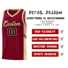 Crimson Khaki-Black Side Stripe Basketball Jersey 5