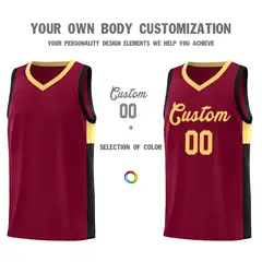 Crimson Khaki-Black Side Two-Tone Classic Basketball Jersey 3