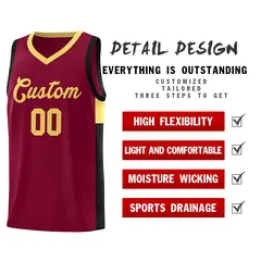 Crimson Khaki-Black Side Two-Tone Classic Basketball Jersey 5