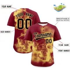 Crimson Khaki Black Skeleton Graffiti Baseball Jersey 2