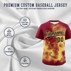 Crimson Khaki Black Skeleton Graffiti Baseball Jersey 4