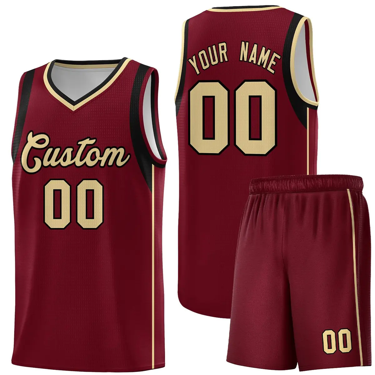Crimson Khaki Black Sleeve Color Block Basketball Jersey