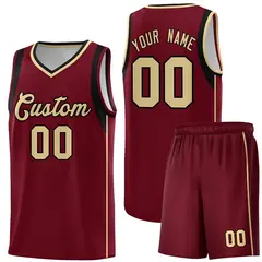 Crimson Khaki Black Sleeve Color Block Basketball Jersey 1