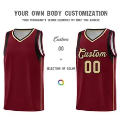 Crimson Khaki Black Sleeve Color Block Basketball Jersey 3