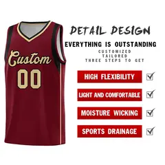 Crimson Khaki Black Sleeve Color Block Basketball Jersey 5