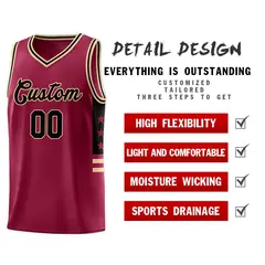 Crimson Khaki-Black Star Pattern Sports Basketball Jersey 4