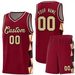 Crimson Khaki-Black Triangle Splicing Basketball Jersey 1