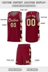 Crimson Khaki-Black Triangle Splicing Basketball Jersey 2