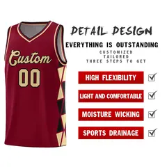 Crimson Khaki-Black Triangle Splicing Basketball Jersey 4