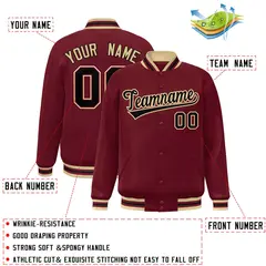 Crimson Khaki-Black Varsity Full-Snap Letterman Baseball Jacket 2