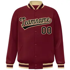 Crimson Khaki-Black Varsity Full-Snap Letterman Baseball Jacket 3