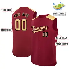 Crimson Khaki Classic Authentic Sleeveless Baseball Jersey 2