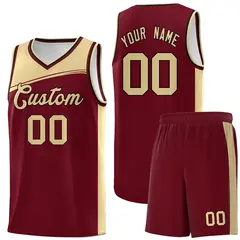 Crimson Khaki Color Block Basketball Jersey