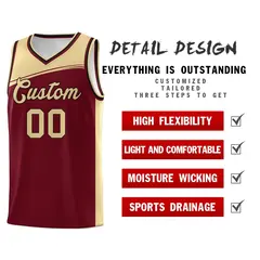 Crimson Khaki Color Block Basketball Jersey 4