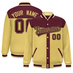 Crimson Khaki Color Block Varsity Bomber Baseball Jacket 1