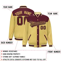 Crimson Khaki Color Block Varsity Bomber Baseball Jacket 2