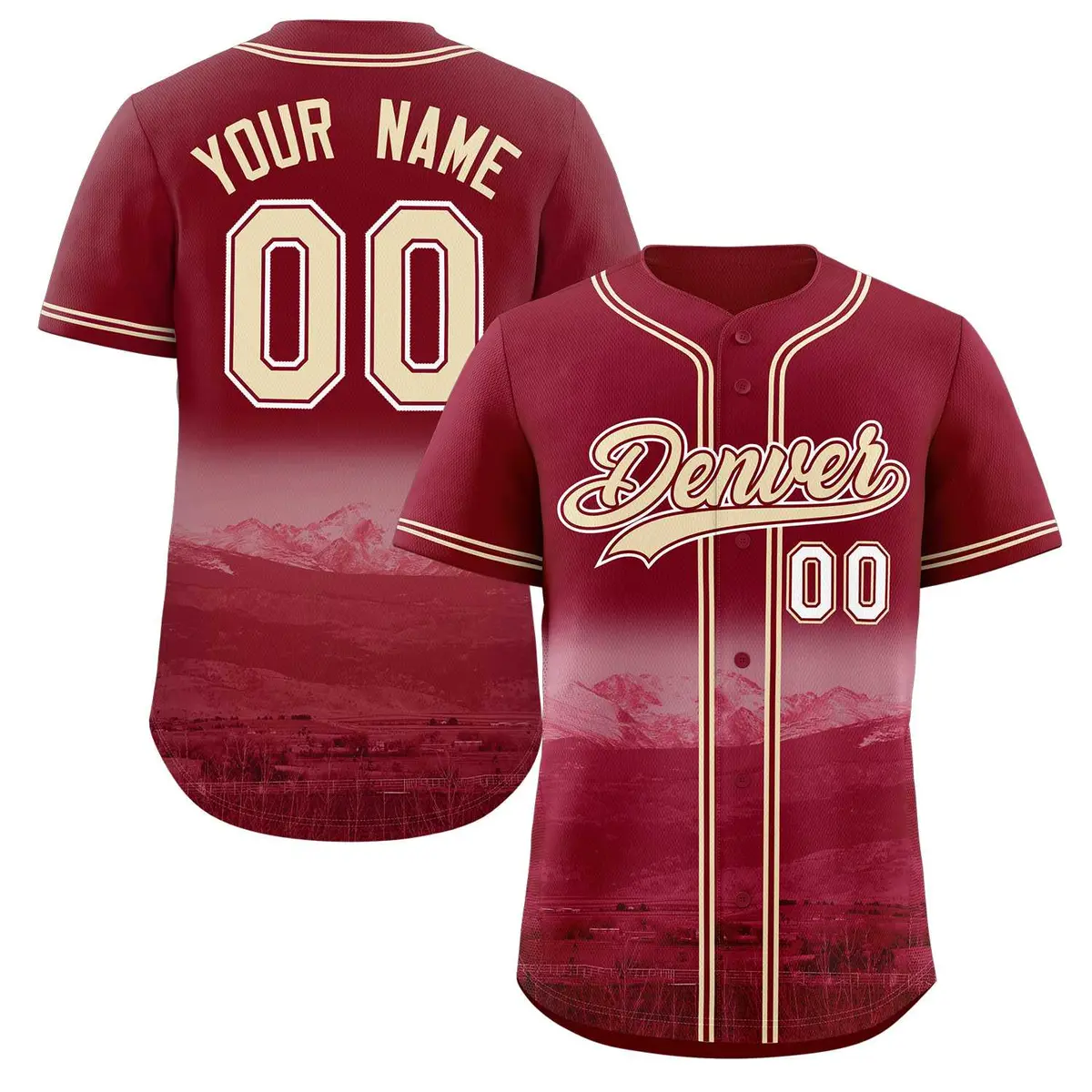 Crimson Khaki-Crimson Denver City Skyline Baseball Jersey