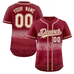 Crimson Khaki-Crimson Denver City Skyline Baseball Jersey
