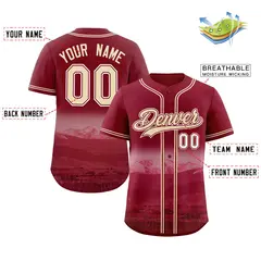 Crimson Khaki-Crimson Denver City Skyline Baseball Jersey 2