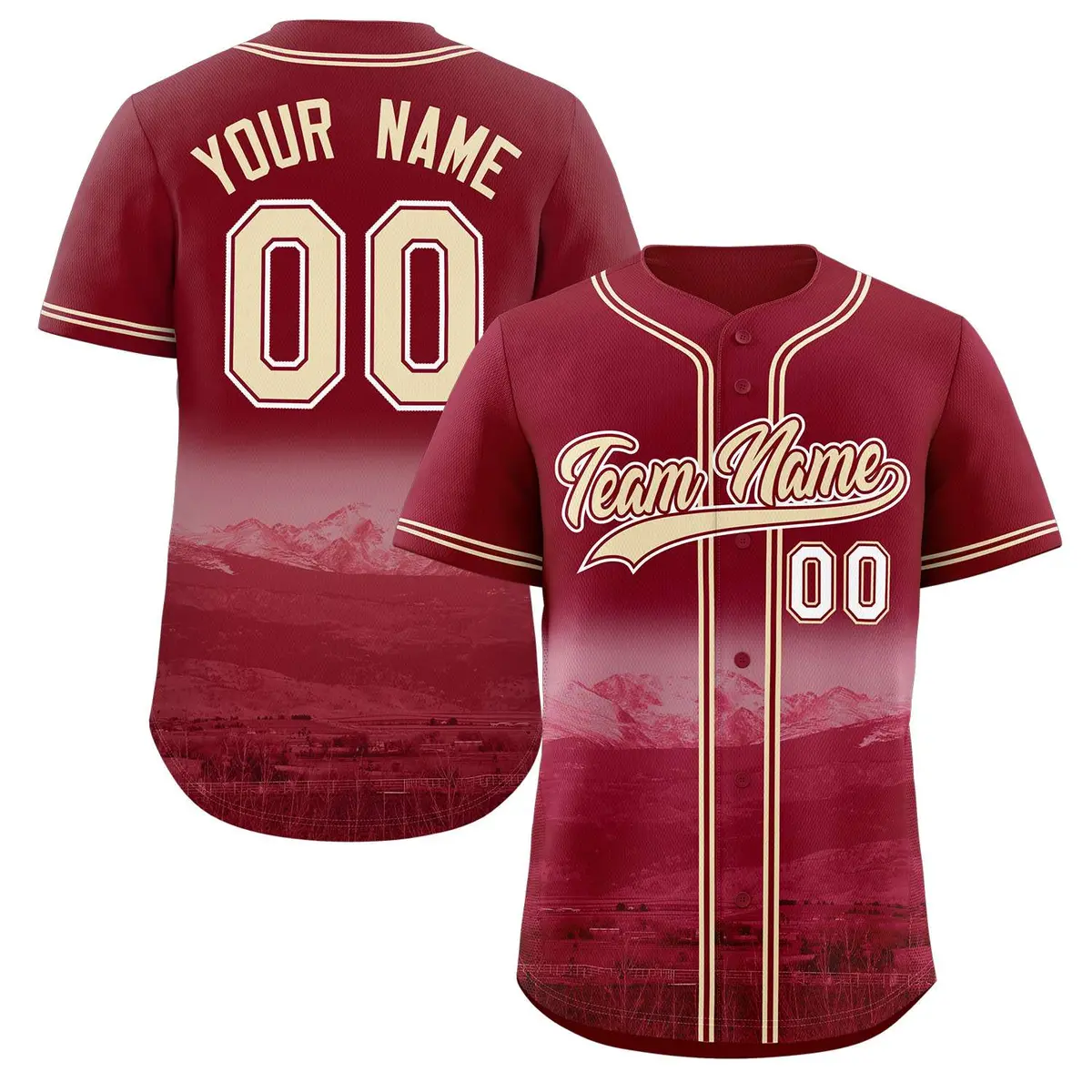 Crimson Khaki-Crimson Denver City Skyline Baseball Jersey